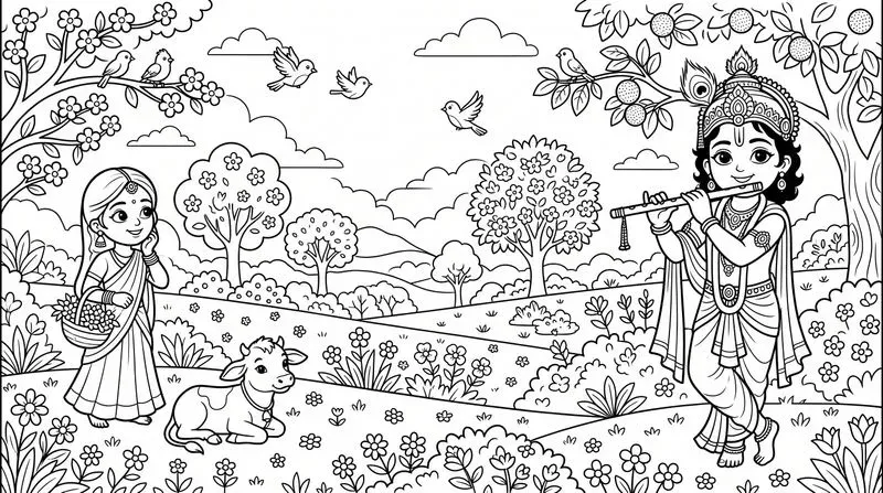 Cute Lord Krishna Coloring Pages