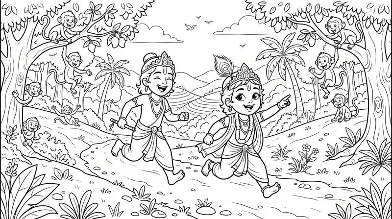 Cute Lord Krishna Coloring Pages