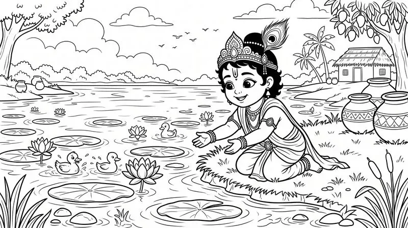 Cute Lord Krishna Coloring Pages