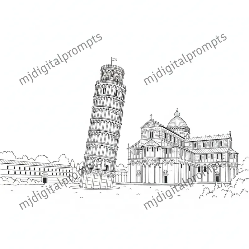 Landmark Line Art Coloring Pages