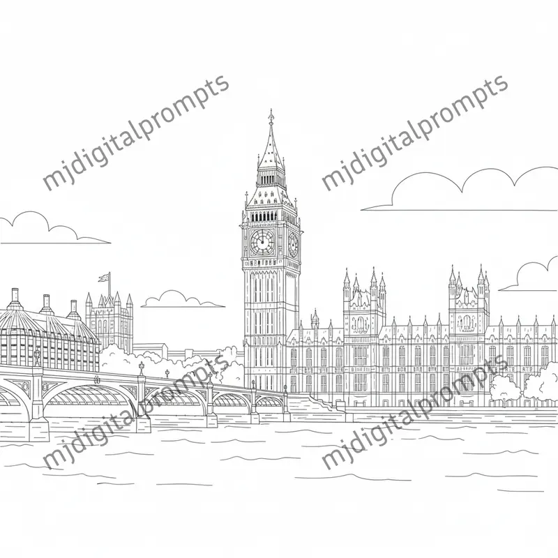 Landmark Line Art Coloring Pages