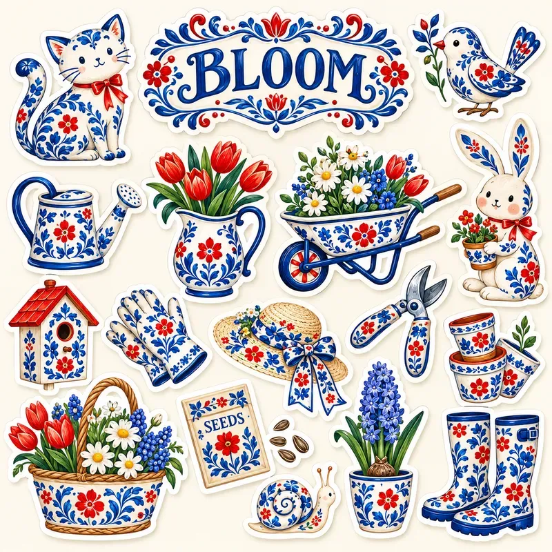 Folk Art Sticker Set Cliparts