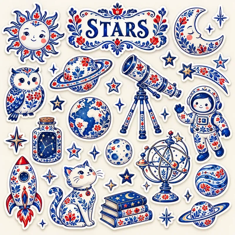 Folk Art Sticker Set Cliparts