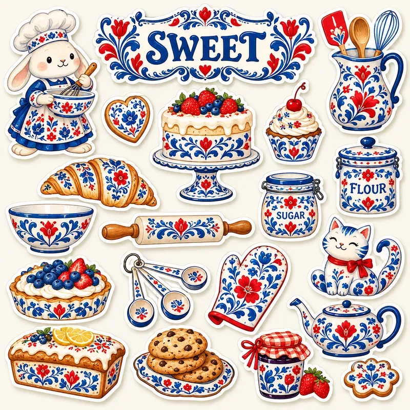 Folk Art Sticker Set Cliparts