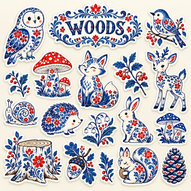 Folk Art Sticker Set Cliparts