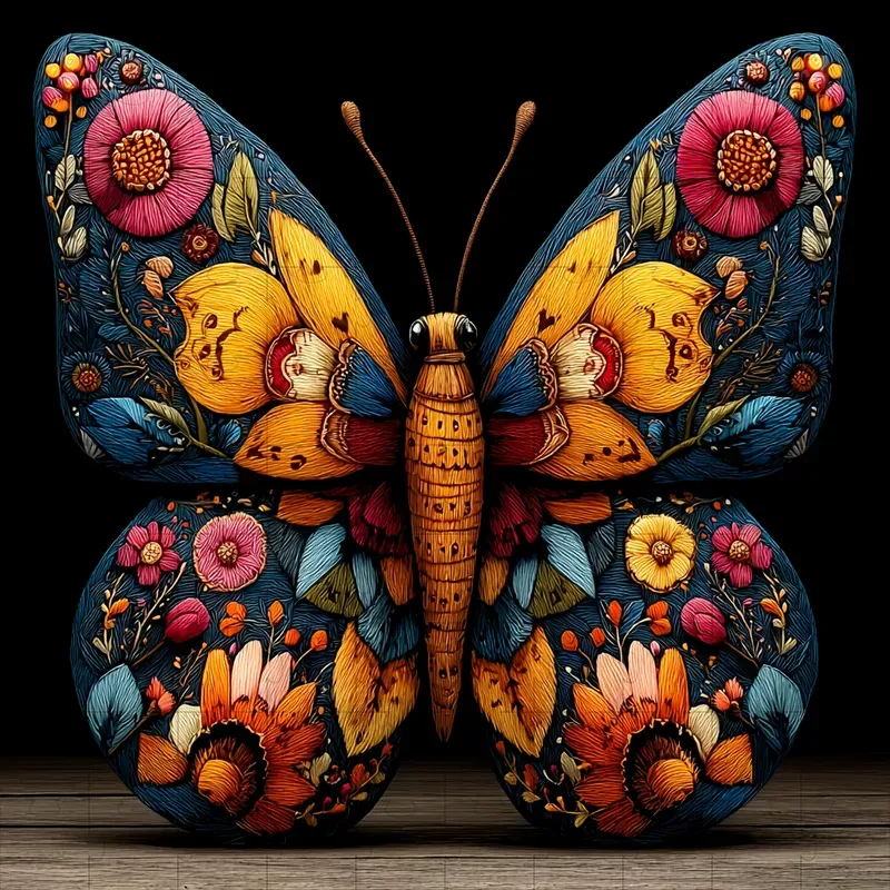 Folk Embroidery Stitched Textile Art