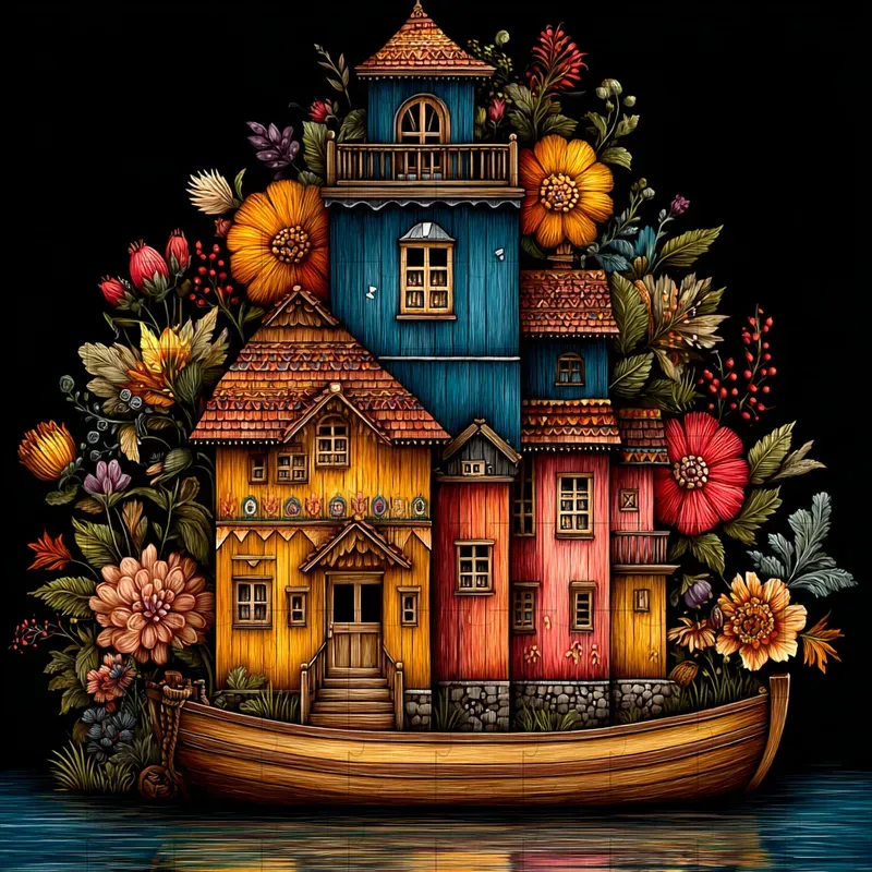 Folk Embroidery Stitched Textile Art