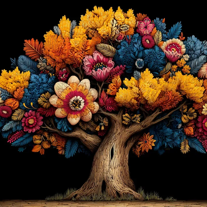 Folk Embroidery Stitched Textile Art