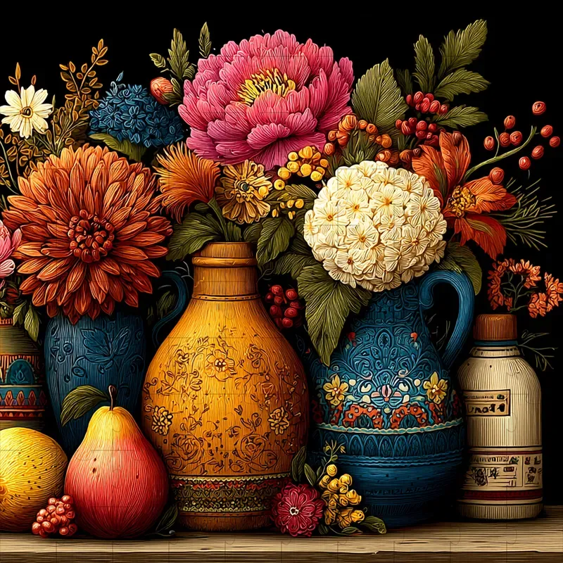 Folk Embroidery Stitched Textile Art
