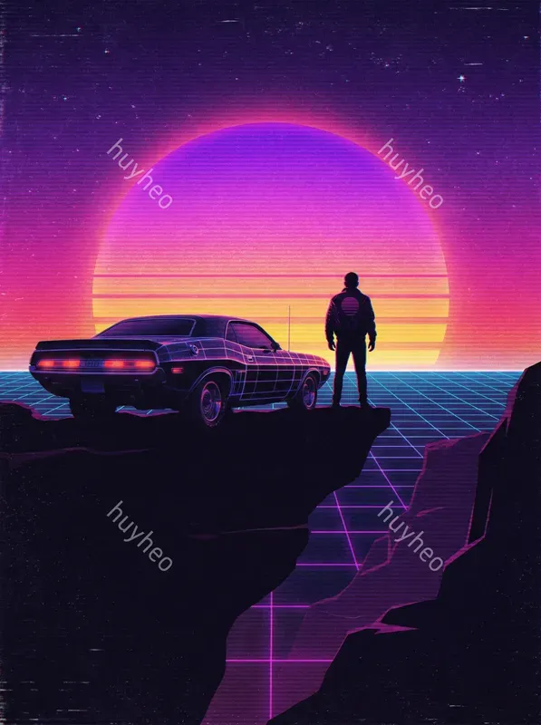 Retro Synthwave Silhouette Art
