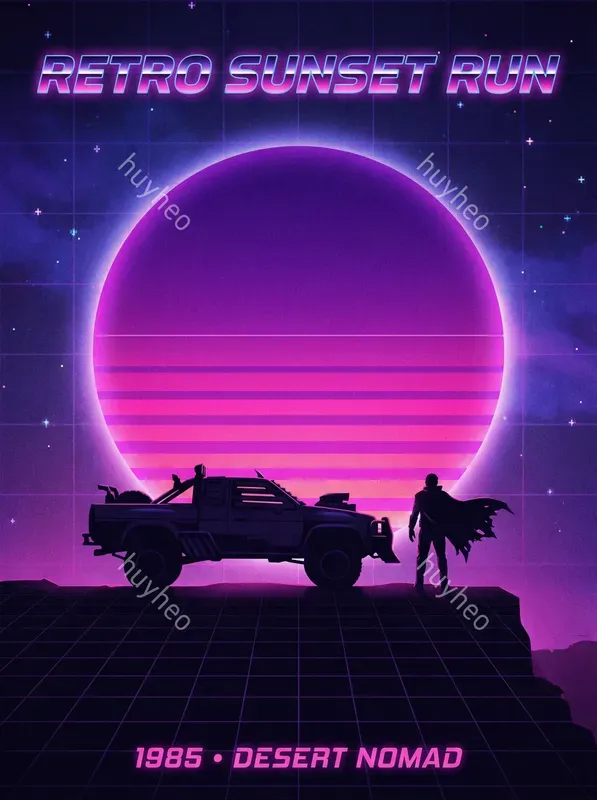 Retro Synthwave Silhouette Art