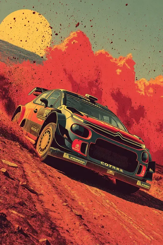Rally Car Action Illustration Poster Art