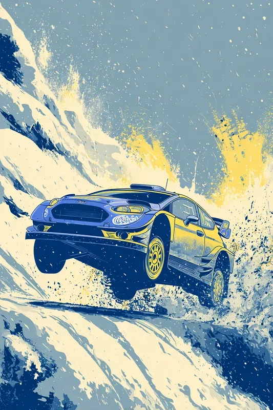 Rally Car Action Illustration Poster Art