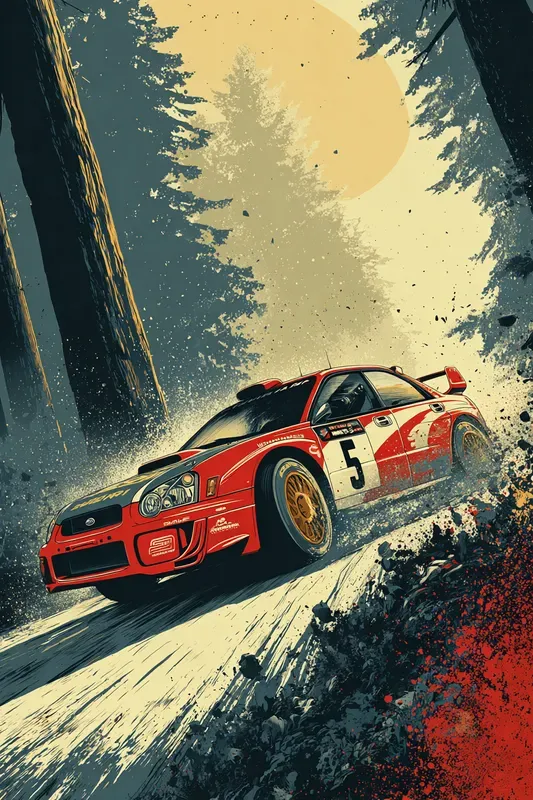 Rally Car Action Illustration Poster Art