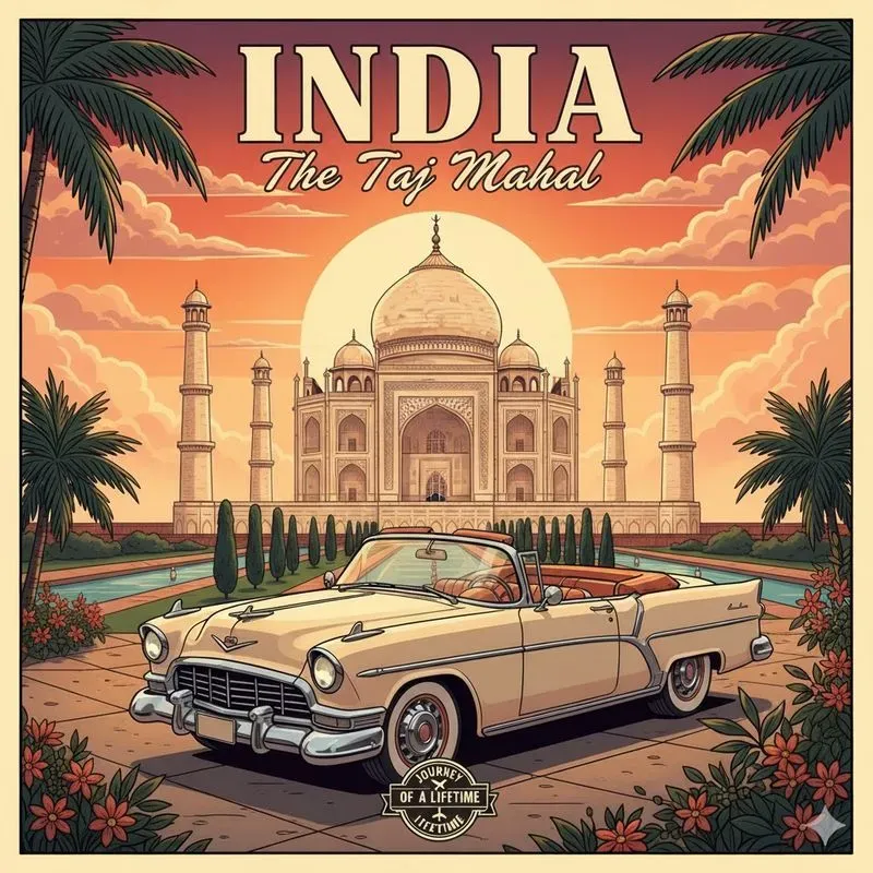 World Landmark Retro Car Art Generators
