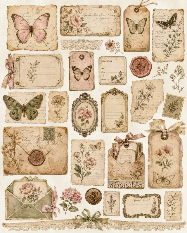 Vintage Romantic Junk Journal Ephemera