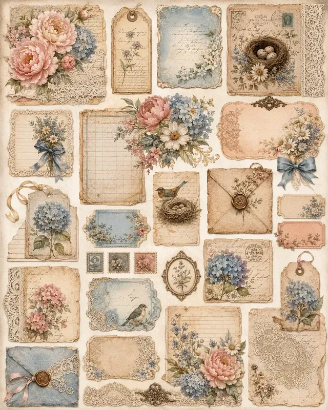 Vintage Romantic Junk Journal Ephemera