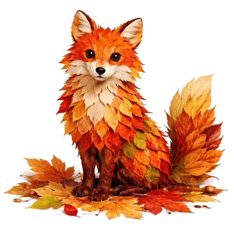 Autumn Leaf Animal Collage Art