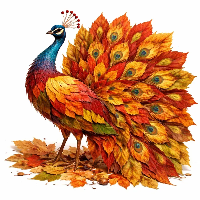 Autumn Leaf Animal Collage Art