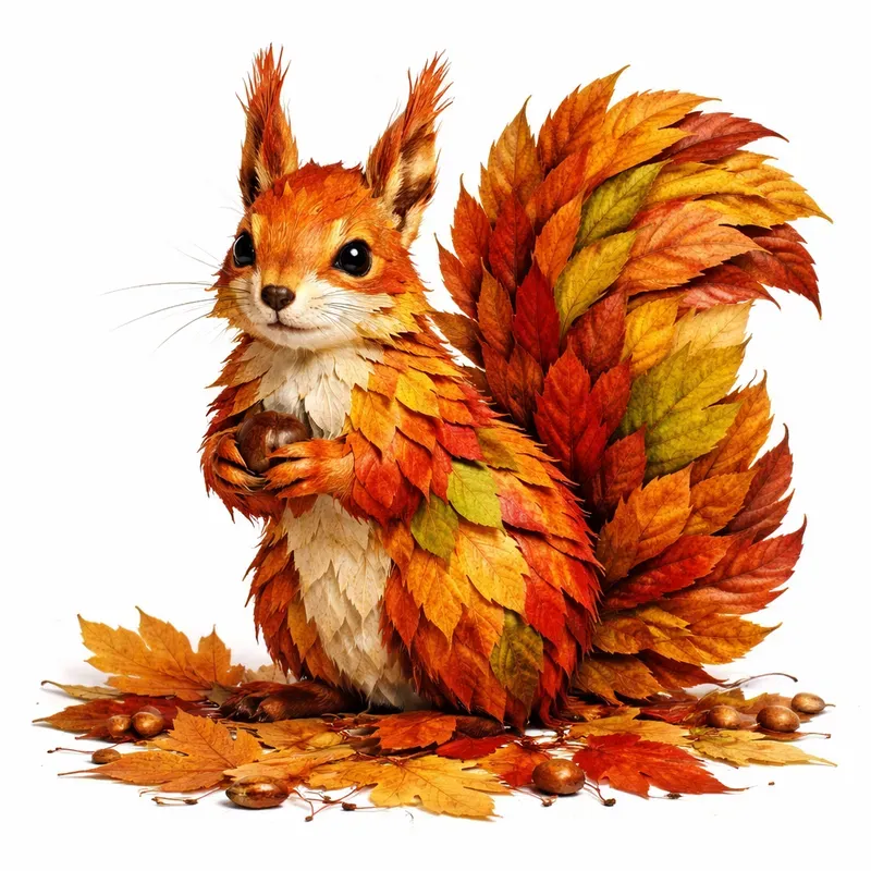 Autumn Leaf Animal Collage Art