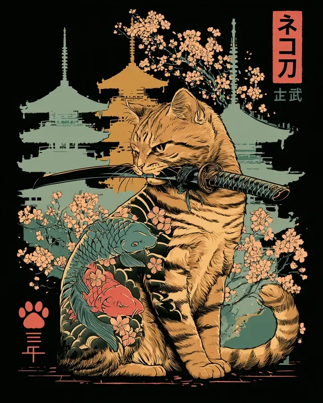 Japanese Irezumi Katana Animal Tshirts