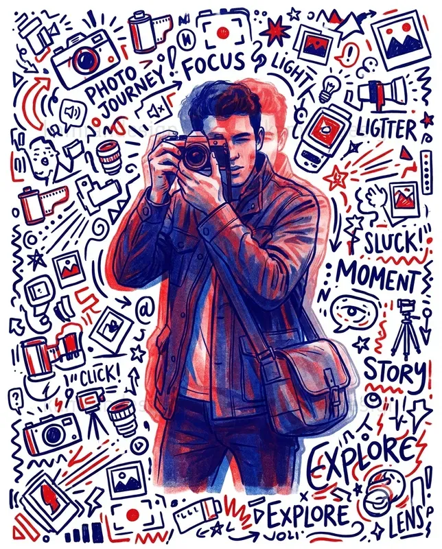 Red Blue Doodle Men