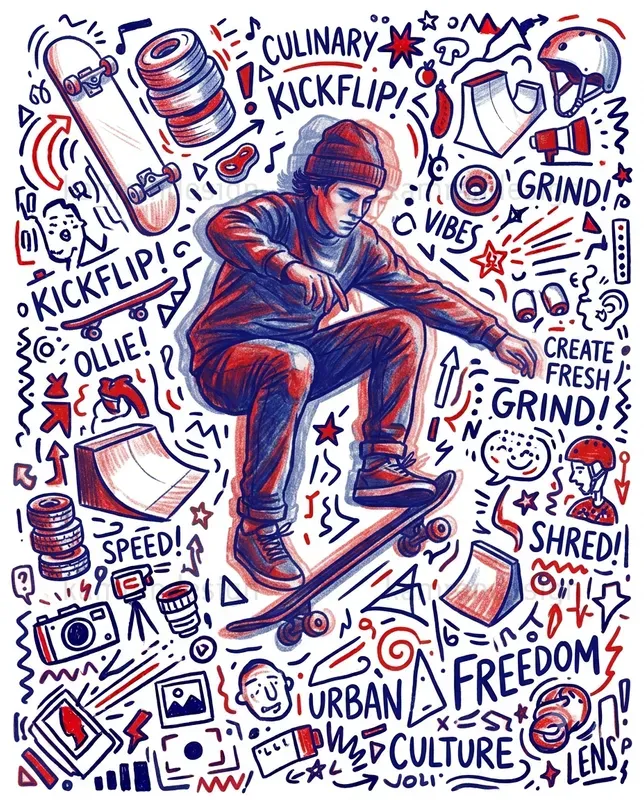Red Blue Doodle Men