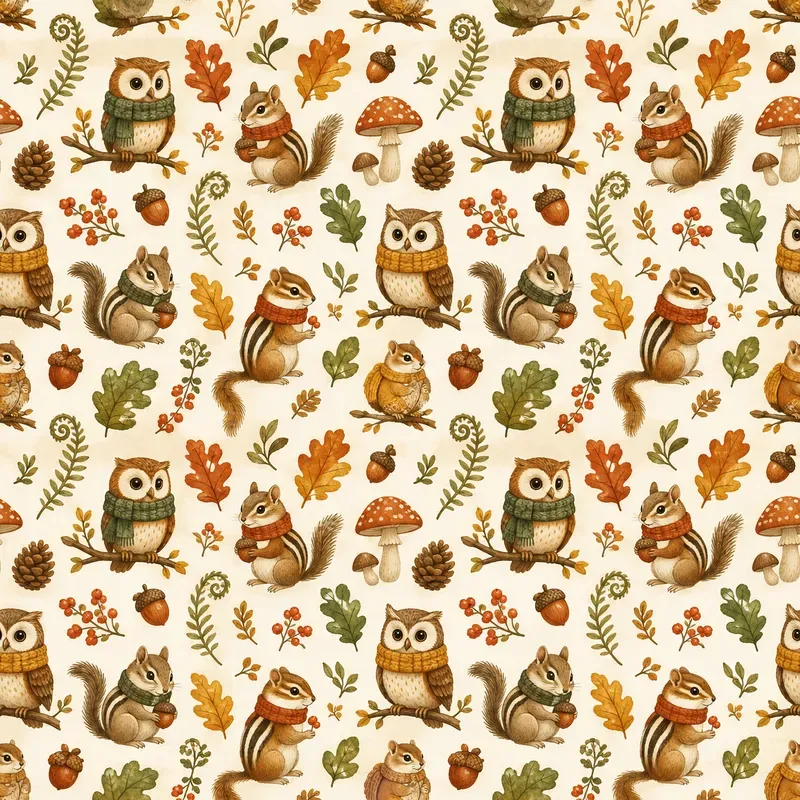 Autumn Woodland Animal Seamless Patterns