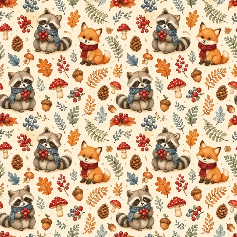 Autumn Woodland Animal Seamless Patterns