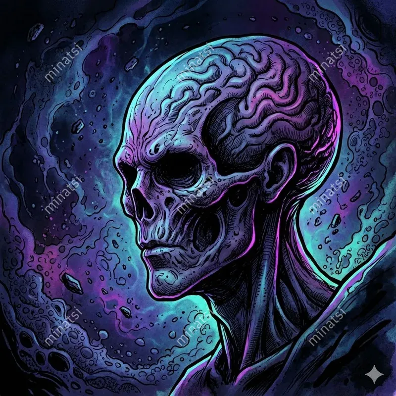 Neon Eldritch Horror Ink Illustrations