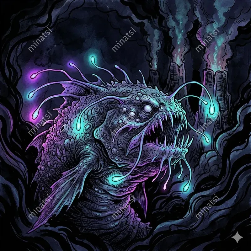 Neon Eldritch Horror Ink Illustrations