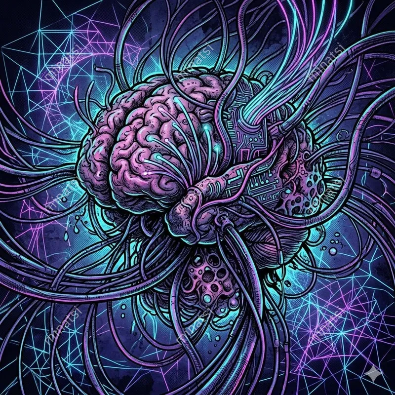 Neon Eldritch Horror Ink Illustrations
