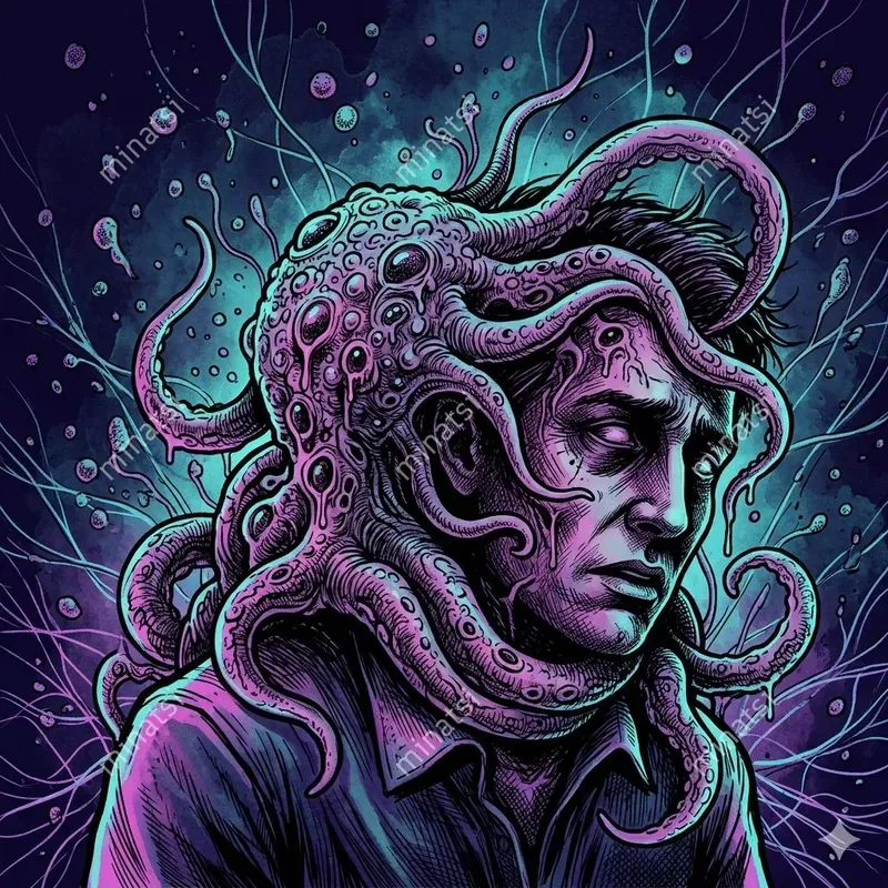 Neon Eldritch Horror Ink Illustrations