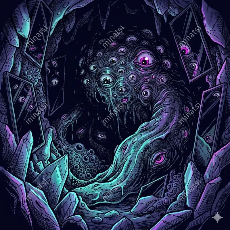 Neon Eldritch Horror Ink Illustrations