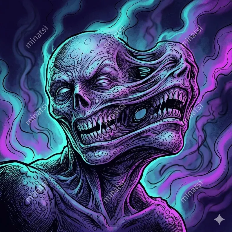 Neon Eldritch Horror Ink Illustrations