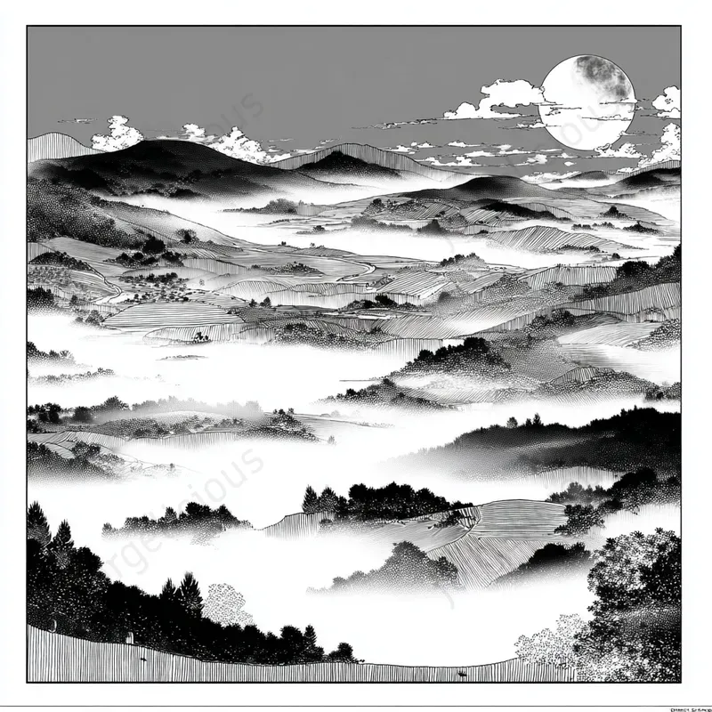 Monochrome Ink Poetic Scenes