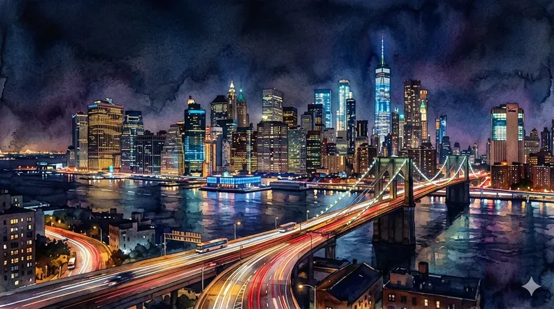 Atmospheric Night City Watercolor Panos