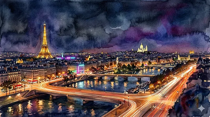 Atmospheric Night City Watercolor Panos