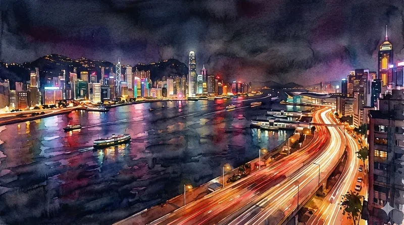 Atmospheric Night City Watercolor Panos