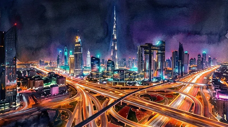 Atmospheric Night City Watercolor Panos