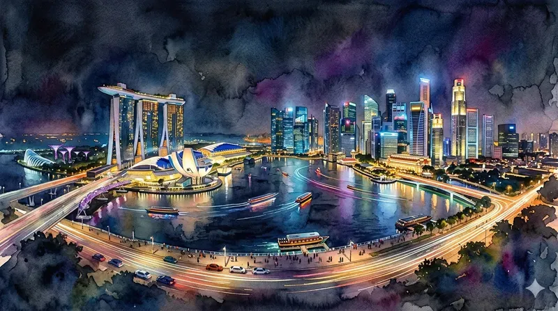 Atmospheric Night City Watercolor Panos