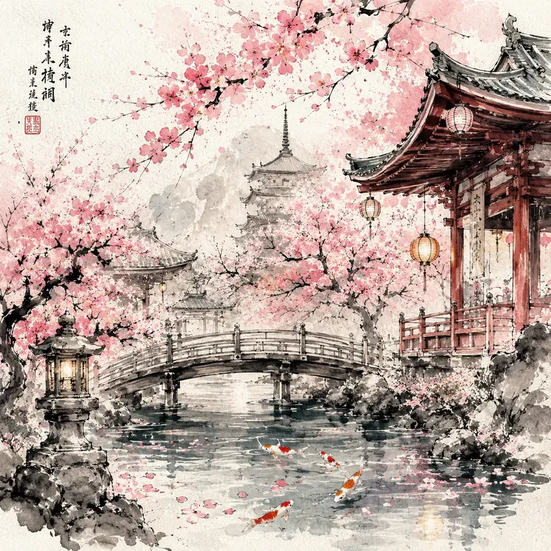 Zen Ink Watercolor Scenes