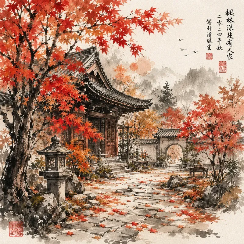 Zen Ink Watercolor Scenes