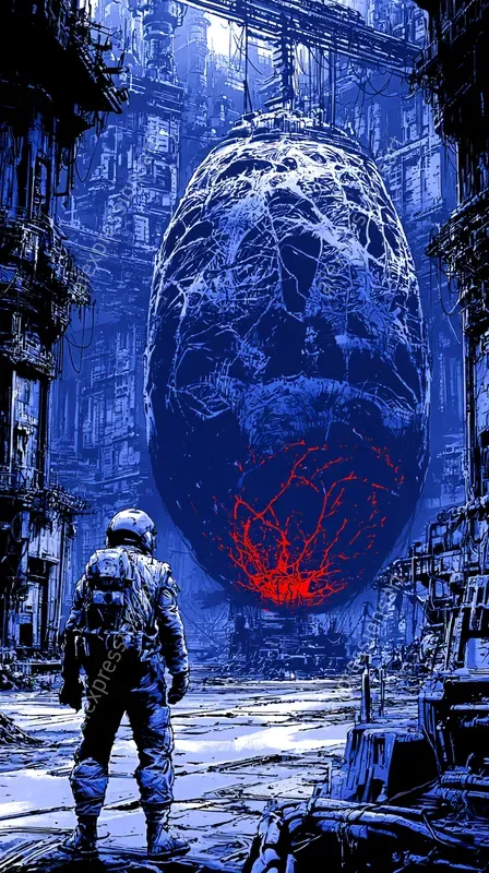 Vintage Blue Scifi Thriller Comic Art