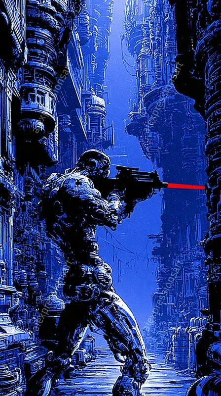 Vintage Blue Scifi Thriller Comic Art