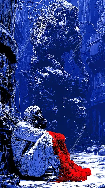 Vintage Blue Scifi Thriller Comic Art