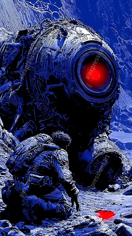 Vintage Blue Scifi Thriller Comic Art