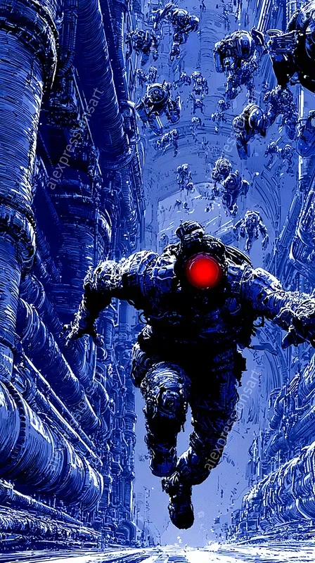 Vintage Blue Scifi Thriller Comic Art