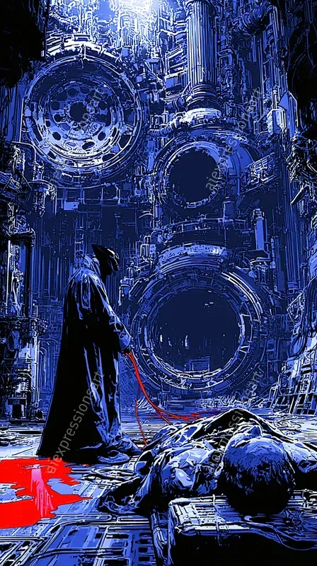 Vintage Blue Scifi Thriller Comic Art