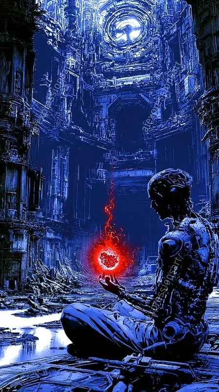 Vintage Blue Scifi Thriller Comic Art